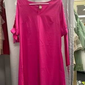Vibrant Pink Dress with Pearl Accents